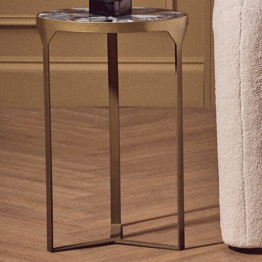 Orsina Vizzini Blue Agate Side Table | Round Stone Top & Brass Legs