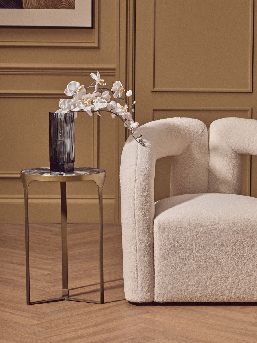 Orsina Vizzini Blue Agate Side Table | Round Stone Top & Brass Legs