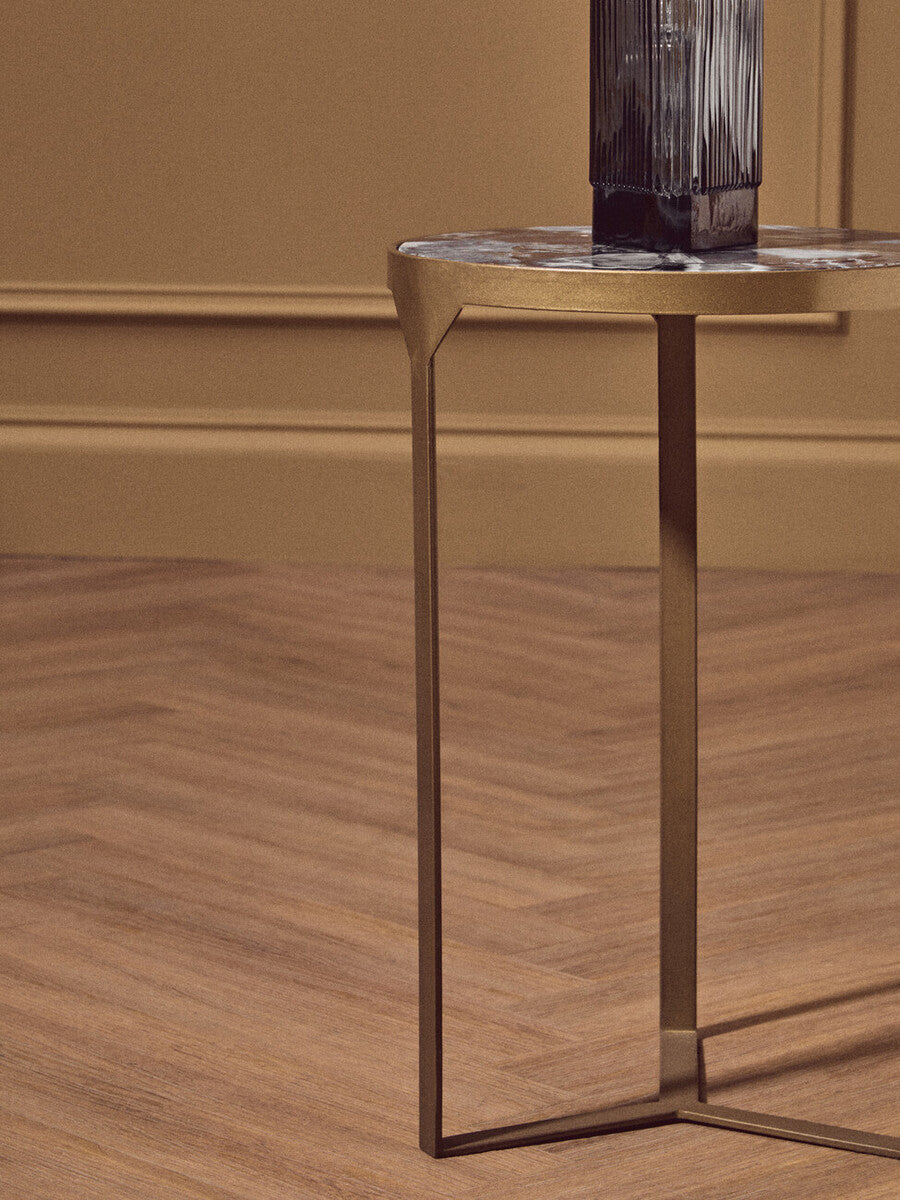 Orsina Vizzini Blue Agate Side Table | Round Stone Top & Brass Legs