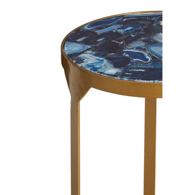Orsina Vizzini Blue Agate Side Table | Round Stone Top & Brass Legs