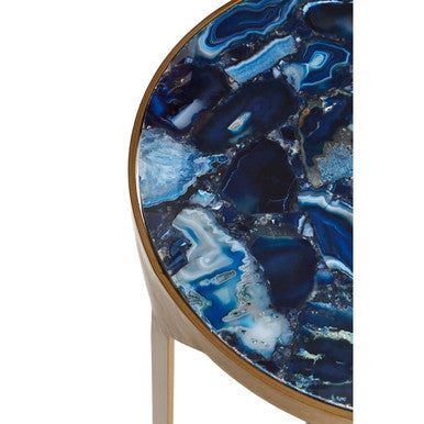Orsina Vizzini Blue Agate Side Table | Round Stone Top & Brass Legs