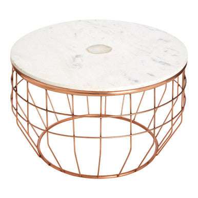 Orsina Vizzini Round White Marble Coffee Table with Copper Base