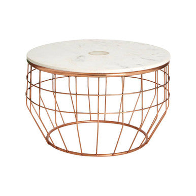 Orsina Vizzini Round White Marble Coffee Table with Copper Base