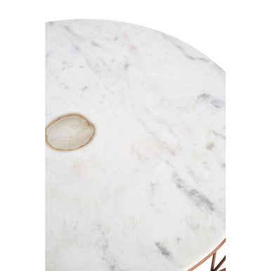 Orsina Vizzini Round White Marble Coffee Table with Copper Base