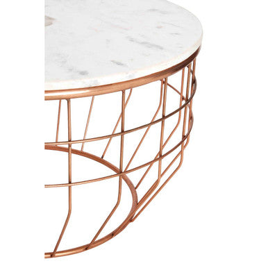 Orsina Vizzini Round White Marble Coffee Table with Copper Base