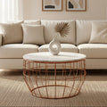 Orsina Vizzini Round White Marble Coffee Table with Copper Base
