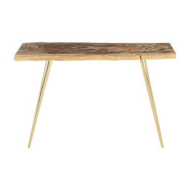 Orsina Petrified Wood Console Table | Slim Brass Finish Iron Legs