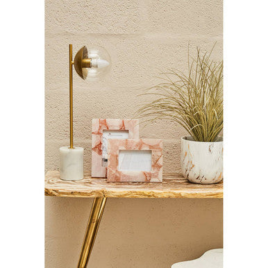 Orsina Petrified Wood Console Table | Slim Brass Finish Iron Legs