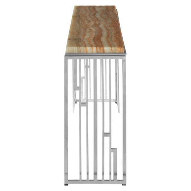 Orsina Relic Natural Onyx Stone Console Table | Silver Stainless Steel