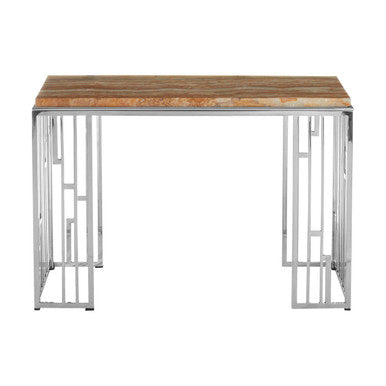 Orsina Relic Natural Onyx Stone Console Table | Silver Stainless Steel