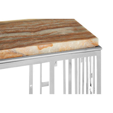 Orsina Relic Natural Onyx Stone Console Table | Silver Stainless Steel