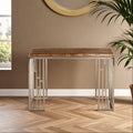 Orsina Relic Natural Onyx Stone Console Table | Silver Stainless Steel