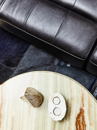 Orsina Relic Round Onyx Stone Coffee Table | Silver Stainless Steel