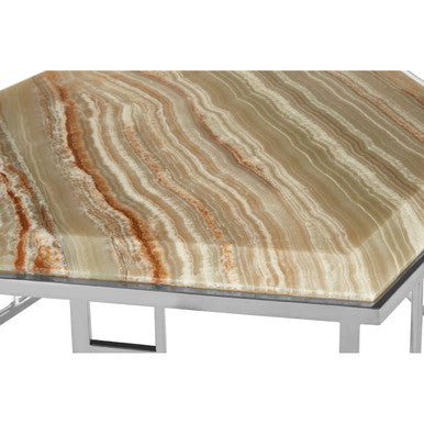 Orsina Relic Hexagonal Onyx Coffee Table | Silver Stainless Steel Frame