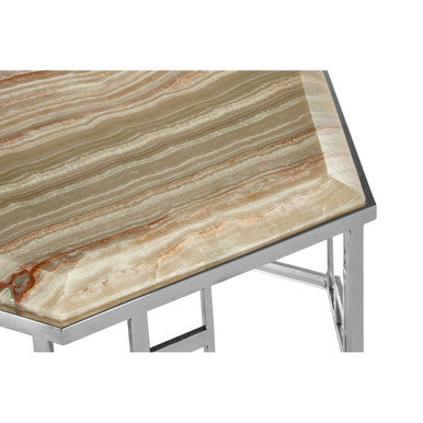 Orsina Relic Hexagonal Onyx Coffee Table | Silver Stainless Steel Frame