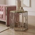 Orsina Relic Hexagonal Onyx Side Table | Silver Stainless Steel
