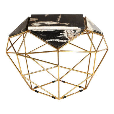 Orsina Relic Petrified Wood Side Table | Gold Brass Iron Base