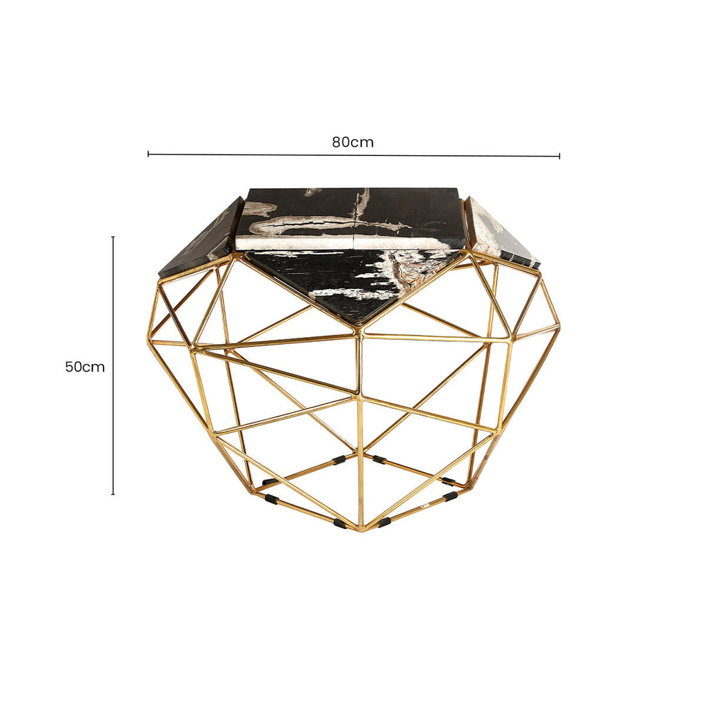 Orsina Relic Petrified Wood Side Table | Gold Brass Iron Base