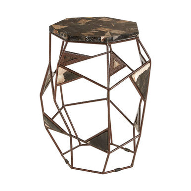Orsina Relic Side Table – Dark Petrified Wood & Brass Geometric Frame