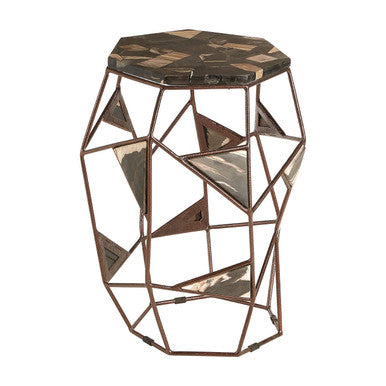 Orsina Relic Side Table – Dark Petrified Wood & Brass Geometric Frame