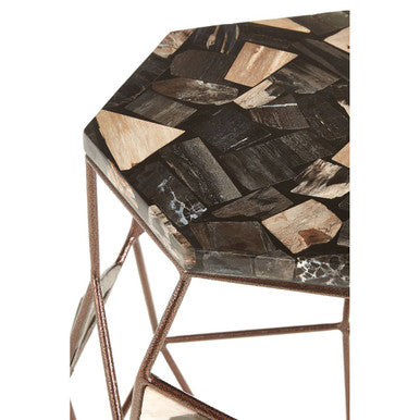 Orsina Relic Side Table – Dark Petrified Wood & Brass Geometric Frame