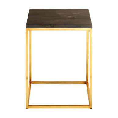 Orsina Petrified Wood Square Side Table – Black Stone & Brass Base