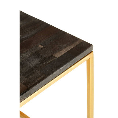 Orsina Petrified Wood Square Side Table – Black Stone & Brass Base