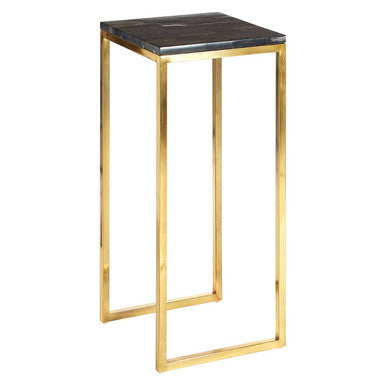 Orsina Petrified Wood Side Table – Square Stone Top with Brass Base