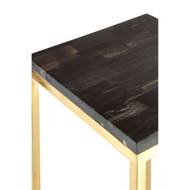 Orsina Petrified Wood Side Table – Square Stone Top with Brass Base