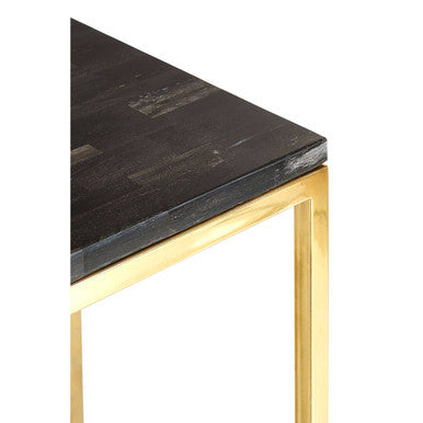 Orsina Petrified Wood Side Table – Square Stone Top with Brass Base