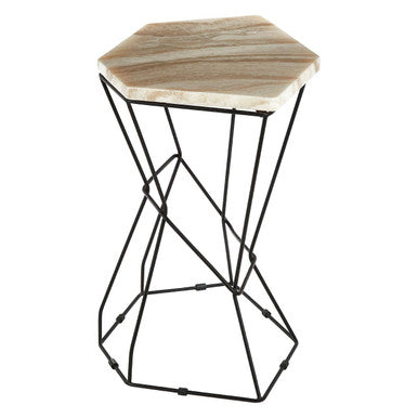 Orsina Relic Onyx Side Table – Hexagonal Stone Top with Black Base