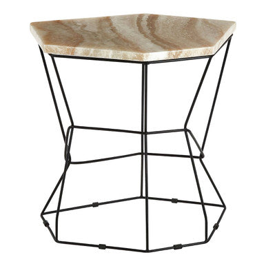 Orsina Relic Onyx Side Table – Hexagonal Stone Top with Black Base