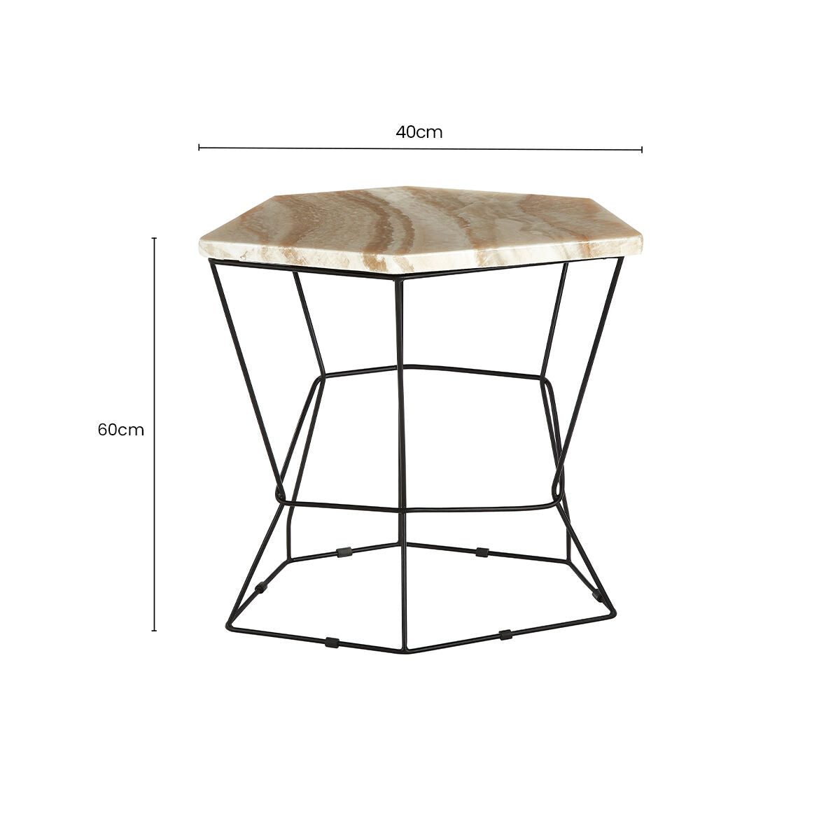 Orsina Relic Onyx Side Table – Hexagonal Stone Top with Black Base