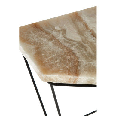Orsina Relic Onyx Side Table – Hexagonal Stone Top with Black Base