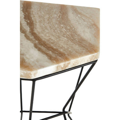 Orsina Relic Onyx Side Table – Hexagonal Stone Top with Black Base