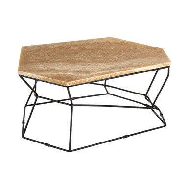 Orsina Relic Onyx Stone Coffee Table – Hexagonal Black Iron Base