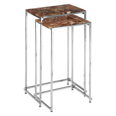 Orsina Agate Nesting Side Tables – Set of 2 with Black Iron Base