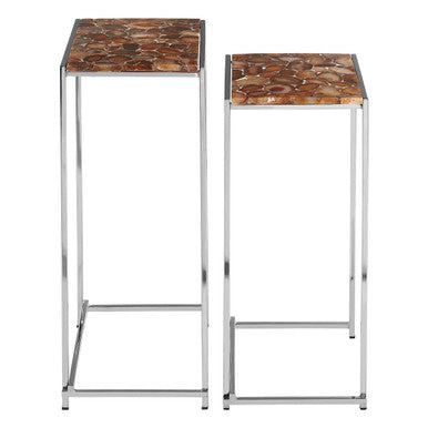 Orsina Agate Nesting Side Tables – Set of 2 with Black Iron Base