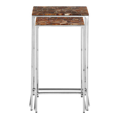 Orsina Agate Nesting Side Tables – Set of 2 with Black Iron Base