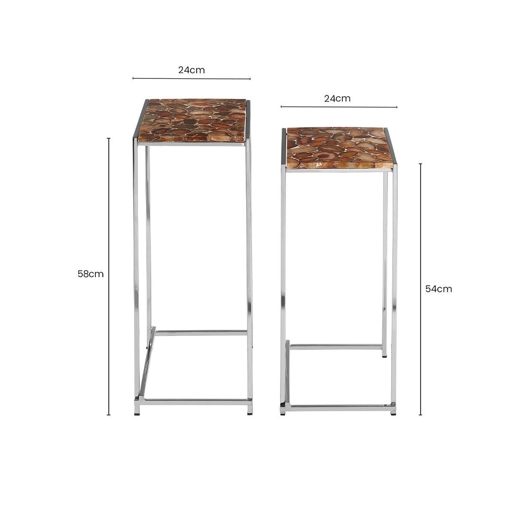 Orsina Agate Nesting Side Tables – Set of 2 with Black Iron Base
