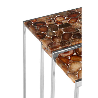 Orsina Agate Nesting Side Tables – Set of 2 with Black Iron Base
