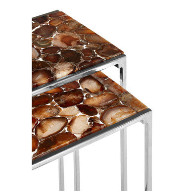 Orsina Agate Nesting Side Tables – Set of 2 with Black Iron Base