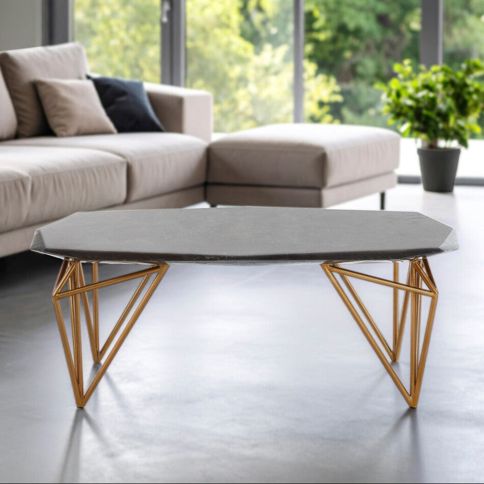 Orsina Relic Black Marble Coffee Table with Gold Iron Legs
