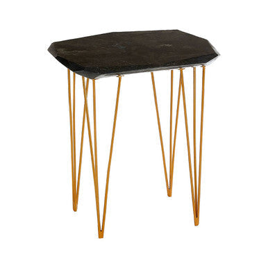 Orsina Small Black Marble Side Table – Gold Iron Legs End Table