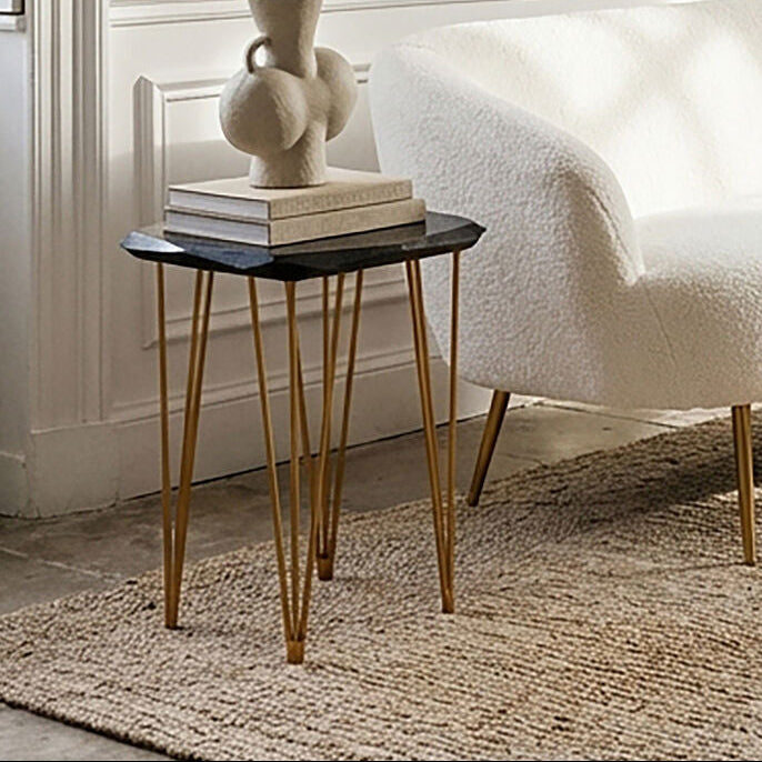 Orsina Small Black Marble Side Table – Gold Iron Legs End Table