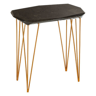 Orsina Black Marble Side Table – Rectangular Top with Gold Iron Legs