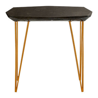 Orsina Black Marble Side Table – Rectangular Top with Gold Iron Legs