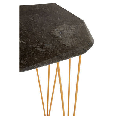 Orsina Black Marble Side Table – Rectangular Top with Gold Iron Legs