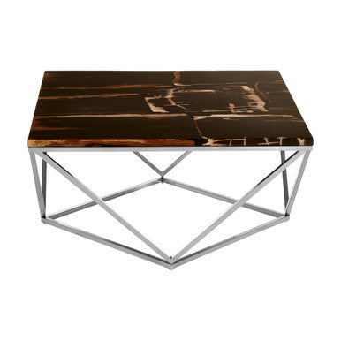 Orsina Petrified Wood Coffee Table – Square Dark Stone & Gold Base