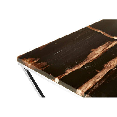 Orsina Petrified Wood Coffee Table – Square Dark Stone & Gold Base